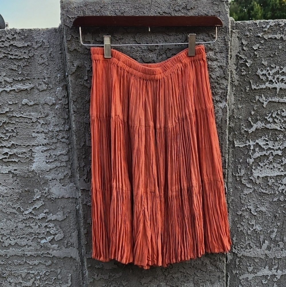 Double D Ranch Rustic Orange Tiered Pleated Skirt